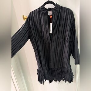 Morange Black Striped Tunic or short dress with Fringe Hem